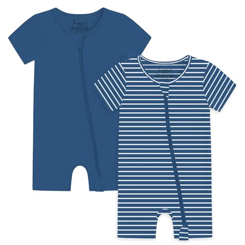 Jimonda Baby Romper Short Sleeve 2-Way Zipper Pajamas Cotton | 2-Pack,Footless,One Piece,Summer Sleep & Play Sleeper,Easy Diaper Changes,Tag-free,Neck protector,Soft,Breathable,Stretchy