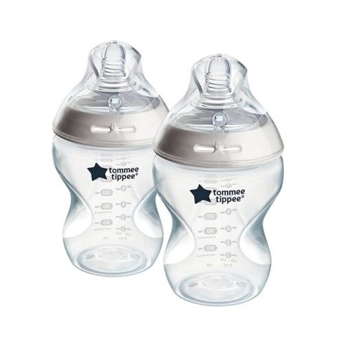 Tommee Tippee Natural Start Anti-Colic 9 oz BPA Free Baby Bottles, 0+ Months, Slow Flow Breast-Like Nipple, Self Sterilizing, Designed for Seamless Transition Between Bottle & Breast, Clear, Pack of 2