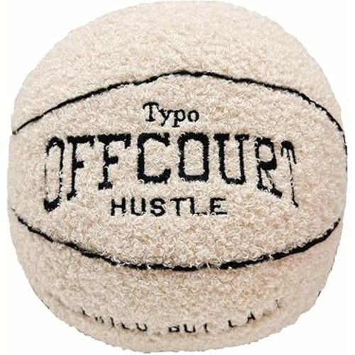 2023 New Offcourt Basketball Pillow, 11" Basketball Shaped Teddy Fleece Embroidered Throw Pillow Fuzzy Plush Toy Gifts for Kids Boys Girls (Beige)