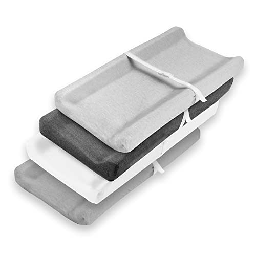 Changing Pad Cover – Baby Changing Pad Covers 4 Pack – Boy or Girl Changing Pad Cover – Pure Cotton Machine Washable Solid Grey and White Changing Table Cover – Diaper Changing Sheets