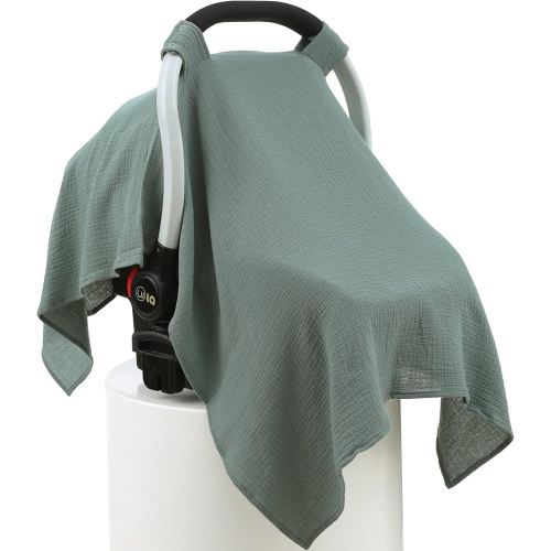100% Muslin Cotton Car Seat Cover Baby, Carseat Canopy Cover, Universal Fit Stroller Covers for Boys and Girls (Roman Green)