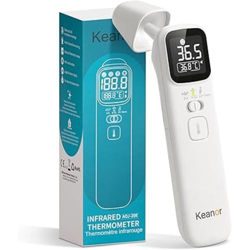 Thermomètre numérique 3 en 1 pour adultes et enfants - Sans contact - Infrarouge - Affichage rétroéclairé - Lecture rapide en 1 seconde - Alarme de fièvre - 40 ensembles de mode muet de mémoire - Avec