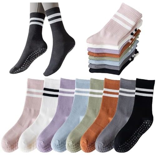 Tergy 8 Pairs Long Yoga Socks with Grip for Women Anti Skid Gripper Socks No Slip Socks for Pilates, Barre, Dance,Yoga