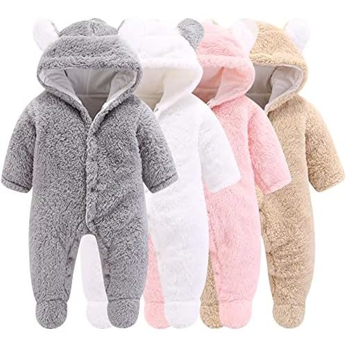 Newborn Baby Cartoon Bear Snowsuit Winter Coat Fleece Hooded Romper Jumpsuit