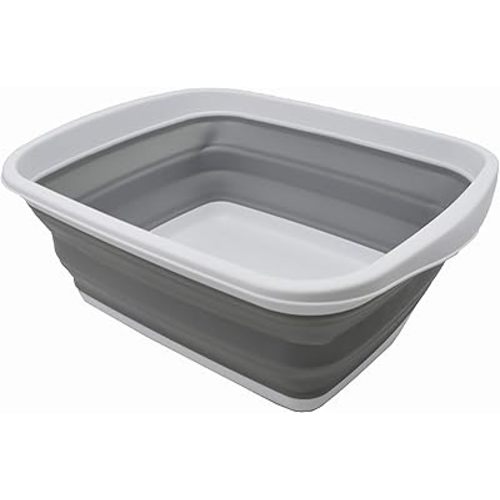 SAMMART 10L (2.6 Gallons) Collapsible Tub - Foldable Dish Tub - Portable Washing Basin - Space Saving Plastic Washtub (White/Grey, 1)