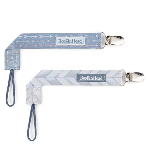 BooginHead by Infantino PaciGrip 2-Pack Pacifier Clips – Universal Fit, Gentle on Clothes, Keeps Pacifiers Clean & Close, Ages 0-36 Months, Blue Arrows