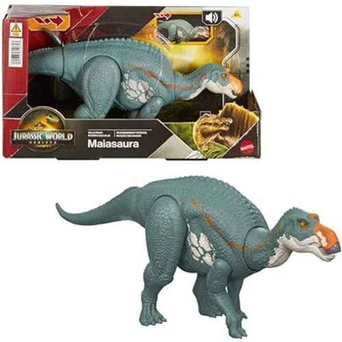 Mattel Jurassic World Rebirth Wild Roar Maiasaura Dinosaur Toy with Tail-Controlled Chomp Multi-Direction Attack & Sound, Posable & Digital Play
