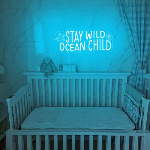 Stay Wild Ocean Child Neon Sign, Nursery Baby Room Decor, Kids Ocean Surf Minimalist Wall Decor, Coastal Room Decor, Boho Surf Wall Art