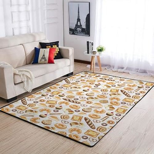 Bakery Bread Pastries Nursery Area Rugs for Baby Girl Boy Baked Bakery Dessert Kids Throw Carpets for Bedroom Classroom Playroom Décor Sweets Baking Lovers Gift Floor Mat Bread 48x72inch