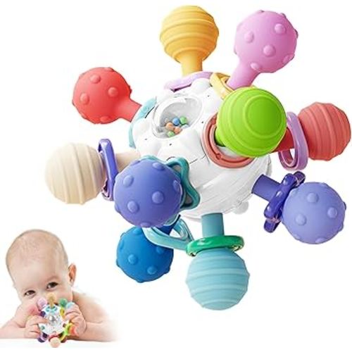 Baby Sensory Montessori Toy - Infant Teething Relief - Teethers for Newborn - Developmental Rattles Chew Toys Gifts for 0 3 6 9 12 18 Months Girl Boy -Toddler Travel Toy for 1 2 One Year Old (White)