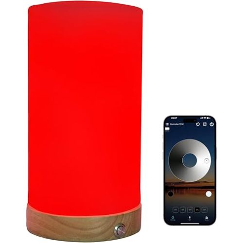 Revive - Red Light Lamp: Red Light for Sleep 660nm Melatonin Promoting Natural Sleep Aid, Bedroom & Nursery Nightlight (Milk Shade and Wood Base)