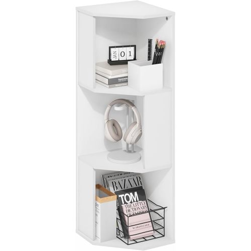 Furinno ECON Corner Shelf, 3-Tier Corner Book Shelf, Standing Storage Shelves, Cube Display Rack, Bookshelf, for Organization and Storage, Living Room, Home Office, Plain White