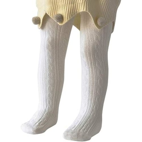 Toddler Tights for Girls - Cotton Cable Knit Stockings Solid Footed Seamless Leggings Easter Outfit 0-12 Years