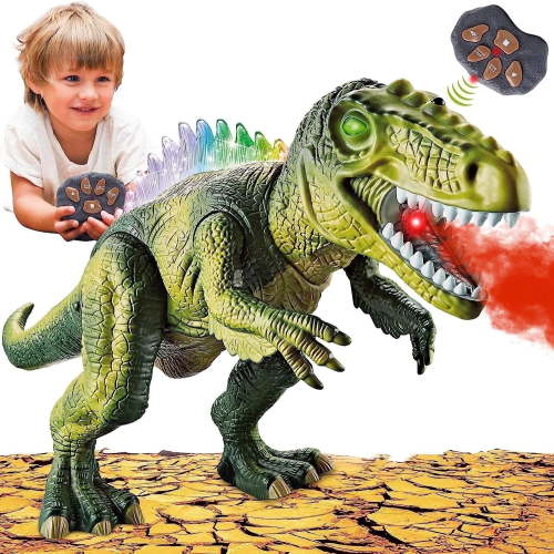 XINGLUKE Remote Control Dinosaur Toys for Kids, Walking RC T-Rex Toys with Light, Colorful Sprays and Roars Sounds for Boys Girls 3+ Years Old