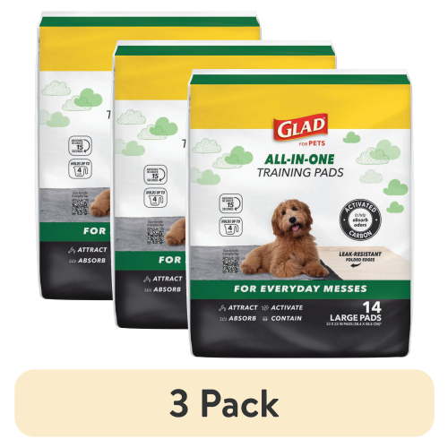 (3 pack) Glad Activated Charcoal Leak-Resistant Training Pads for Dogs, 23in x 23in, 14 Count