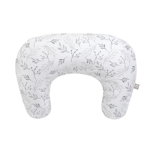 Boppy Nursing Pillow - Ergonomic Bottle & Breastfeeding Pillow with High, Firm, Large Area, Water-Repellent Cushion with Washable Cover; Baby Safety Alliance Verified - Gray Gentle Leaves
