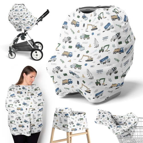 Sweet Jojo Designs Construction Truck Green and Blue Boy Multi Use Baby Car Seat and Nursing Cover