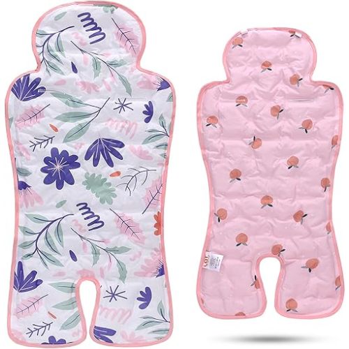 Gel Car Seat Cooler Pad,1 Pack Double Sides-Universal Baby Stroller Ice Cushion,Summer Cooling Seat Liner,Multifunctional Suitable for Baby Dining Chair,Child Safety Seat (Pink Flowers +Peach)