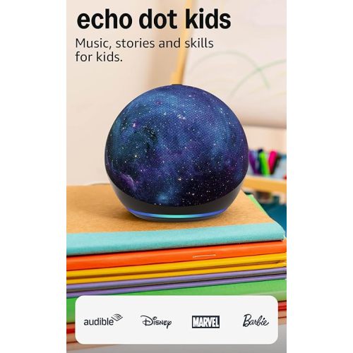 Amazon Echo Dot Kids (newest model), Smart speaker to enjoy age-appropriate audiobooks, interactive games and Alexa+ experiences to create and learn, Stardust design