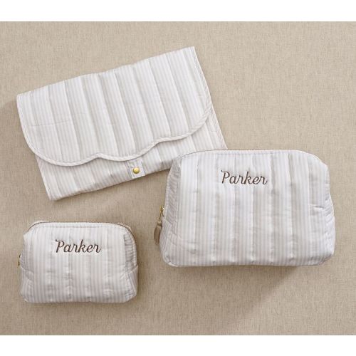 Oxford Stripe Quilted Changing Tote Travel Set