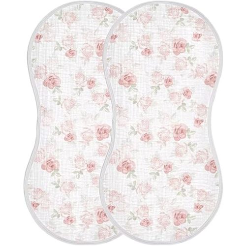 Pink Roses Floral Baby Muslin Burp Cloths Newborn Towel Set of 2