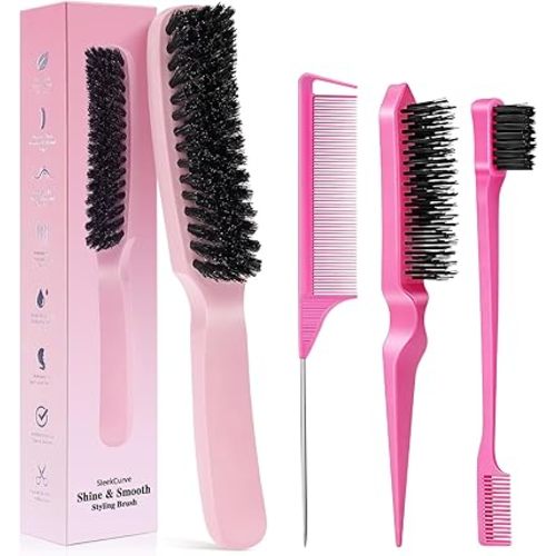Slick Back Hair Brush for Smooth Flyaways, Frizz, Sleek Ponytail, Buns and Edge Baby Hair | Slickback Brushes Hair Comb, Edge Brush, Teasing Brush Styling Accessories for Girls, Kids, Women & Men