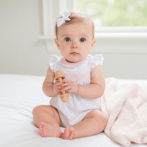 Gingham Dots Smocked Bubble in Pink