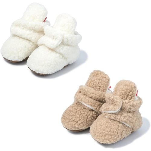 Newborn Baby Boy Girl Soft Fleece Booties Stay On Infant Slippers Socks Shoe Non Skid Gripper Toddler First Walkers Winter Ankle Crib Shoes