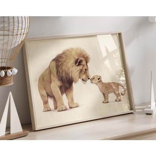 Lion Wall Art, Baby Safari Animals, Cute Animal Art, Living Room Bedroom Or Nursery Decor, Vintage Minimalist Art, Kids Wall Art Wall Art, Modern Wall Decor, 12x18 UNFRAMED
