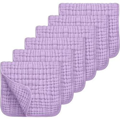 Looxii Muslin Burp Cloths 100% Cotton Muslin Cloths Large 20''x10'' Extra Soft and Absorbent 6 Pack Baby Burping Cloth for Boys and Girls (Purple)