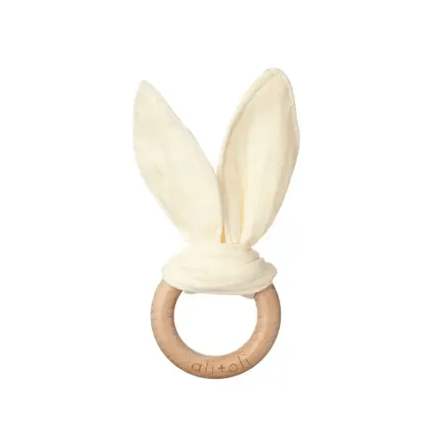Crinkle Bunny Ears Wooden Teether