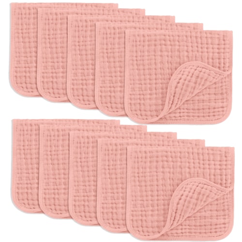 Comfy Cubs Muslin Burp Cloths - Large 100% Cotton Washcloths, 6 Layers (Bold Blush, 10-Pack, 20"X10")