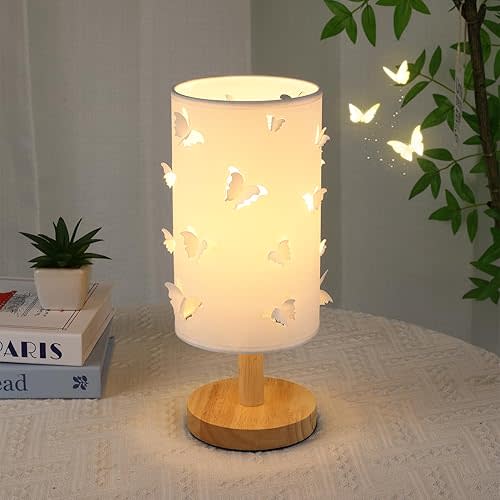 3D Butterfly Lamp, Cute Princess Lamp for Girls Bedroom, 3-Color Dimmable Light with Wood Base & Adjustable Brightness, Kids Teen Decor Table Lamp for Living Room and Bedside