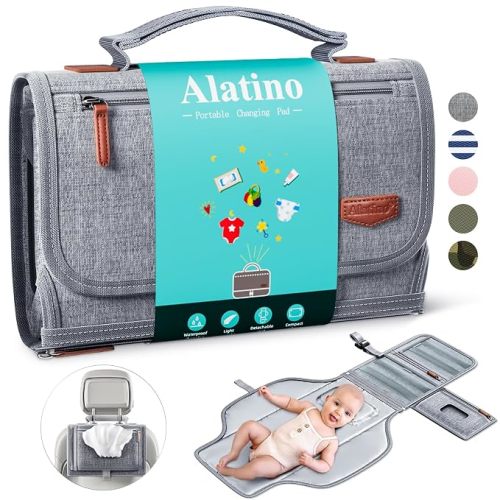 Alatino Portable Diaper Changing Pad, Wipe Clean, Large 25x22, Grey
