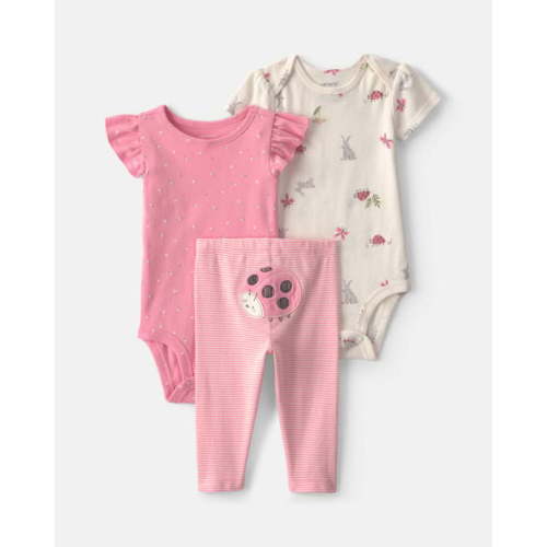 Baby Girl 3-Piece Ladybug Bodysuits & Pant Set - Pink/Cream | Carter's