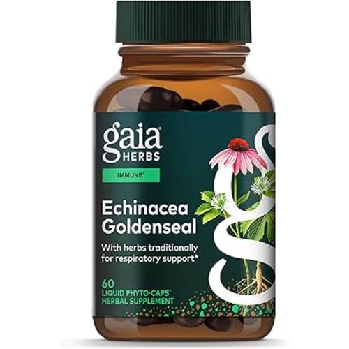 Gaia Herbs Echinacea Goldenseal - Immune Support with Echinacea & Goldenseal Root - Traditionally Used to Help Maintain a Healthy Respiratory System* - 60 Vegan Liquid Phyto-Caps (30 Servings)
