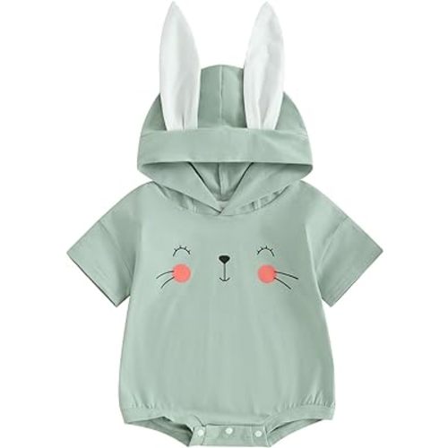 Easter Onesie Outfits Infant Baby Jumpsuit Clothing Solid Color Rabbit Ear Hoodie Long Sleeve Romper for Boys Girls