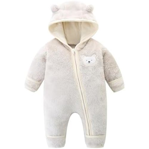 Babymine Newborn Baby Bear Outfit Unisex Winter Clothes Girls Boys Hooded Onesie Fleece Clothes Warm Baby Snowsuit
