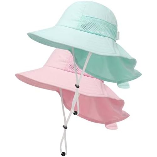 Toddler Baby Sun Hat Kids Summer Beach Essentials Adjustable Beach Hats with Bucket Wide Brim for Boys Girls Age 0-14 Years