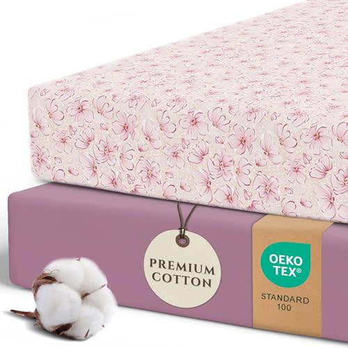 Pobi Baby Crib Sheets for Girls, Soft Cotton Blend, 2-Pack (Blossom) | Fitted Crib Sheet, Standard Mattress 52x28, Toddler Mattress Sheets, Breathable, Snug, Newborn, Machine Wash, Nursery Bedding