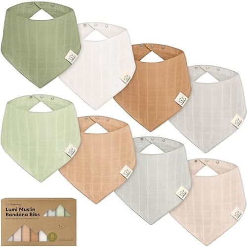 8-Pack Muslin Baby Bibs for Drooling, Teething – Muslin Bandana Drool Bibs for Baby Boys, Girls, Newborn, Teething Toddlers, Infant 0-36 Months, Soft Cotton Extra Absorbent (Mirage)