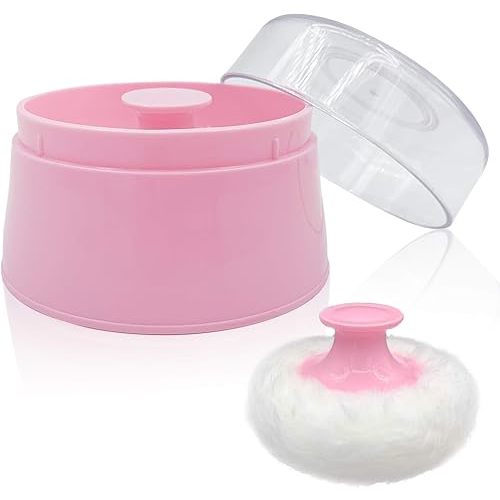 BPA Free Baby Powder Puff Box, Large 2.8" Fluffy Body After-Bath Powder Case, Baby Care Face/Body Villus Powder Puff Container, Makeup Cosmetic Talcum Powder Container with Hand Holder (Pink)