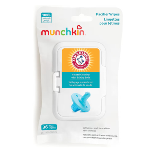 Munchkin Arm & Hammer Pacifier Wipes - Safely Cleans Breast Pump Parts and Feeding Essentials for Baby and Toddler, 1 Pack, 36 Wipes