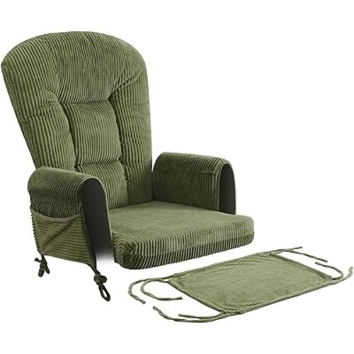 ANMINY 5pcs Glider Rocker Replacement Cushions Set - Thickened Fleece Glider Rocking Chair Cushions with 29.5 inch High Backrest & Side Pockets for Indoor Nursery, Washable & Non Slip, Green