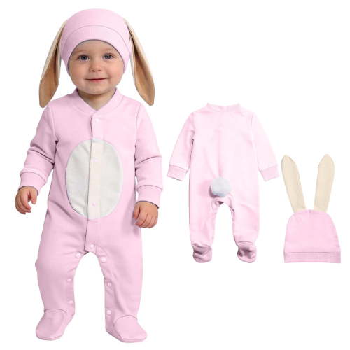 Baby Easter Boy Outfits Long Sleeve Bunny Jumpsuit and Hats 2 Peice Outfit Set Dress up Party Outfit Cute Clothes for Girls 3-6 Months