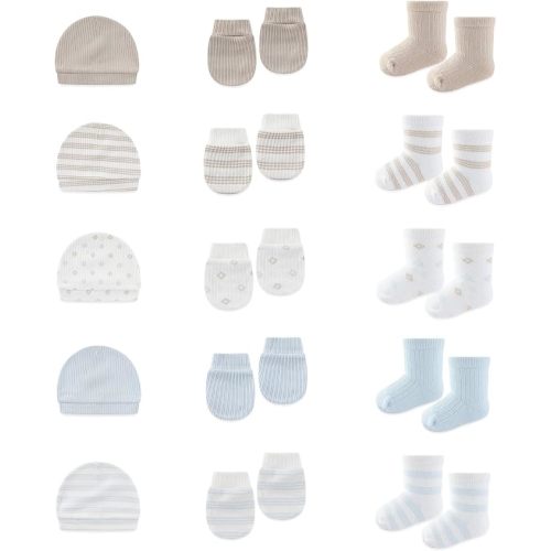 15Pcs Pure Cotton Baby Hats Socks Mittens Newborn Accessories Set