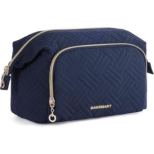 BAGSMART Travel Makeup Bag, Cosmetic Bag Make Up Organizer Case,Large Wide-open Pouch for Women Purse for Toiletries Accessories Brushes