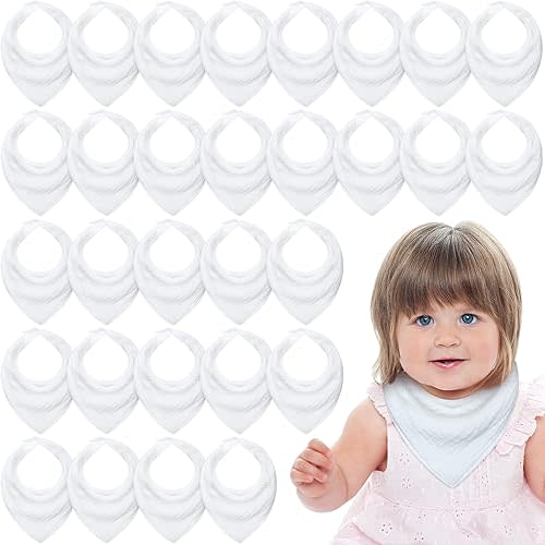 30 Pcs Muslin Baby Bibs White Baby Bandana Drool Bibs Unisex Solid Colors for Girls Boys Newborn Soft Absorbent Set for Teething and Drooling Feeding