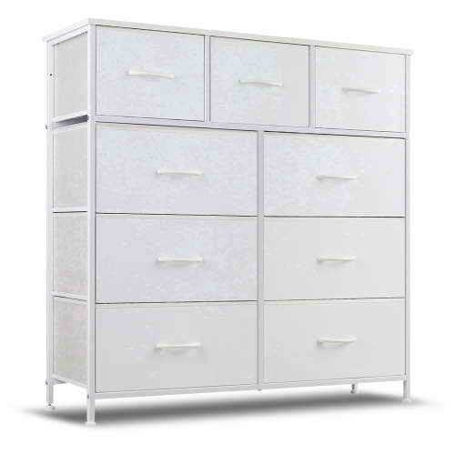 BIGLEAP, Dresser, 9 Drawer Wide Chest, Fabric and Wood Top, White