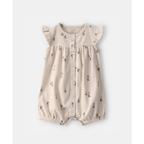 Baby Girl Floral Short-Sleeve Romper - Tan | Carter's